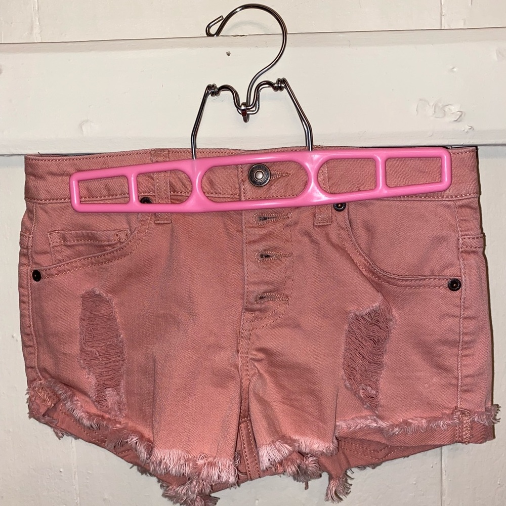 Forever 21 Pink Distressed Jean Shorts